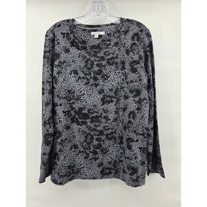 Chico's Knit Top Size 2 Large Gray Snake Skin Print Long Sleeve